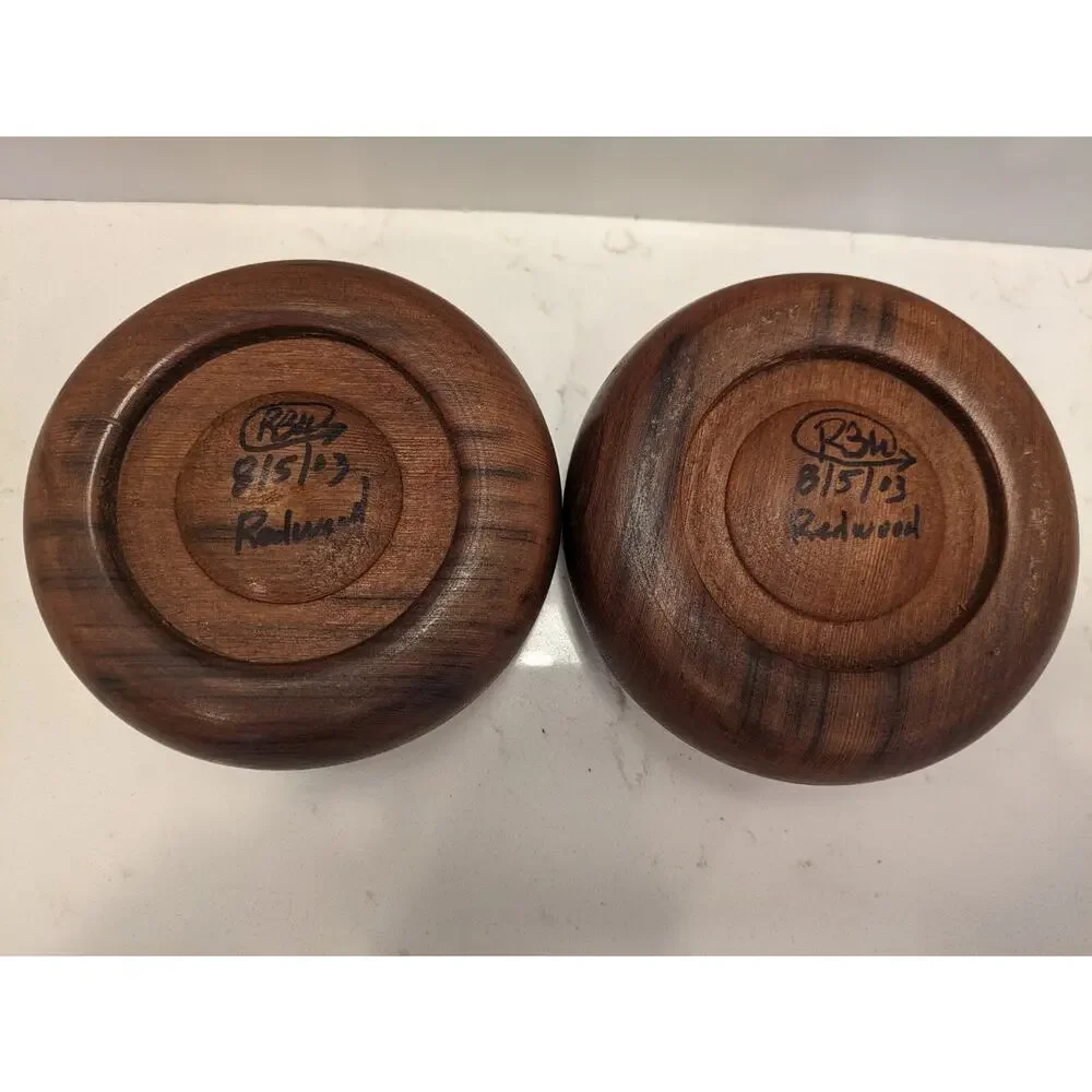 Vintage Handmade Redwood Bowls Set Of 2 Signed And Dated